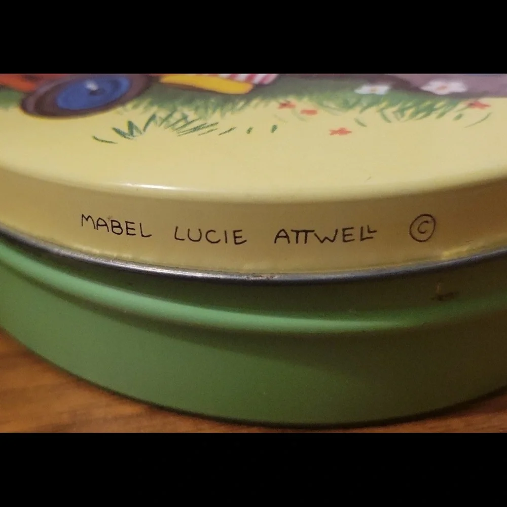 Mabel Lucie Attwell Tractor Biscuit Litho Tin Antique RARE find Huntley Palmers